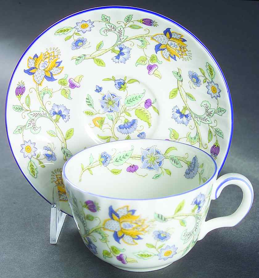 Haddon Hall Blue (Blue Trim) Flat Cup & Saucer Set by Minton-1