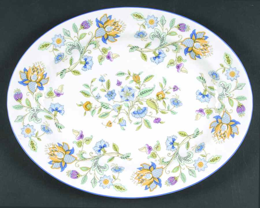 Haddon Hall Blue (Blue Trim) 13" Oval Serving Platter by Minton-1