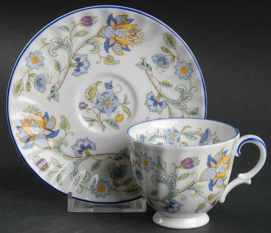 Haddon Hall Blue (Blue Trim) Footed Demitasse Cup & Saucer Set by Minton-1