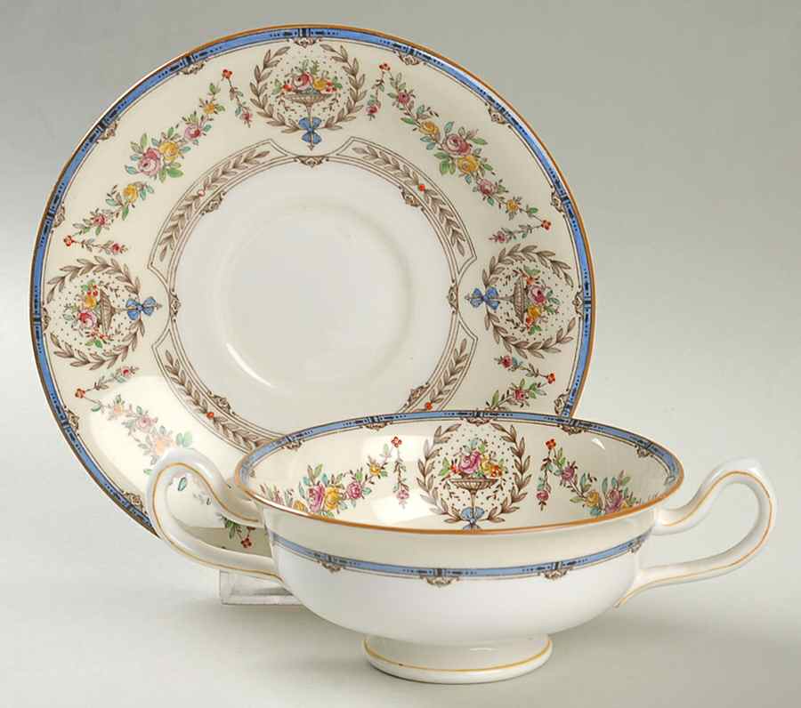 Hampshire Multicolor Footed Cream Soup Bowl & Saucer Set by Minton-1