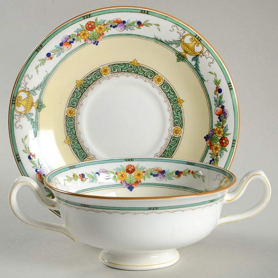 Helena Green Footed Cream Soup Bowl & Saucer Set by Minton-1
