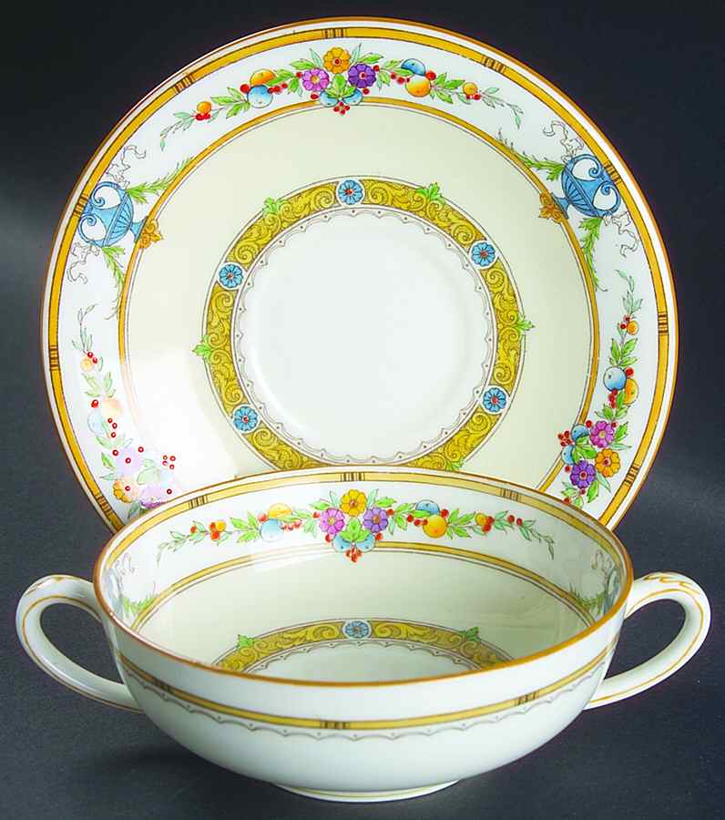 Helena Yellow (Dark) Footed Cream Soup Bowl & Saucer Set by Minton-1