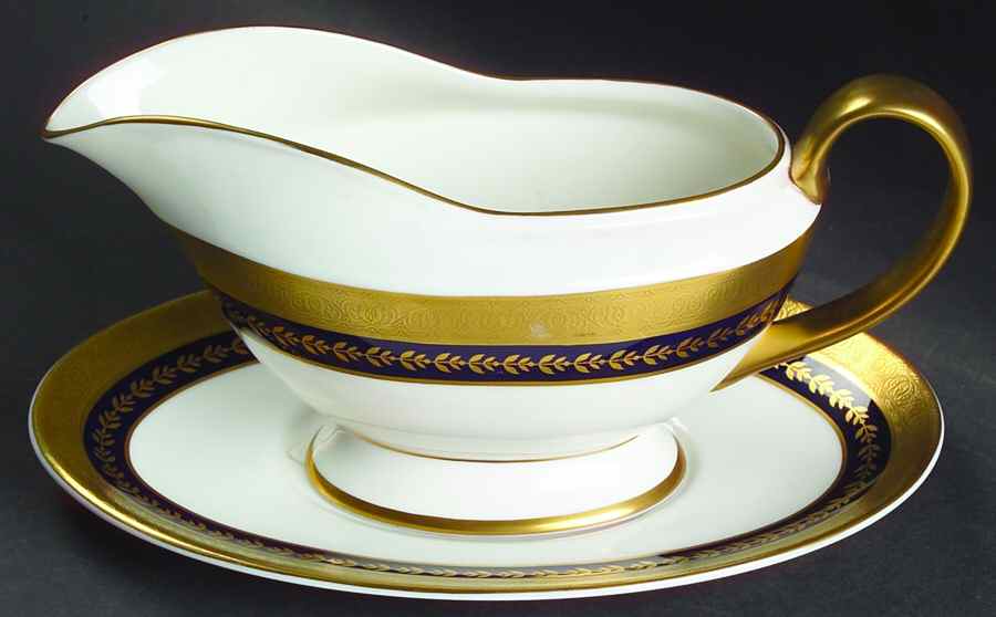 Imperial Gold Cobalt & Gold Gravy Boat & Underplate by Minton-1