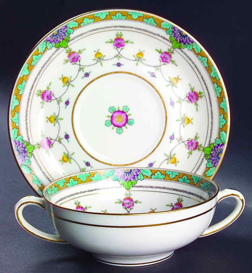 Iolanthe Flat Cream Soup Bowl & Saucer Set by Minton-1