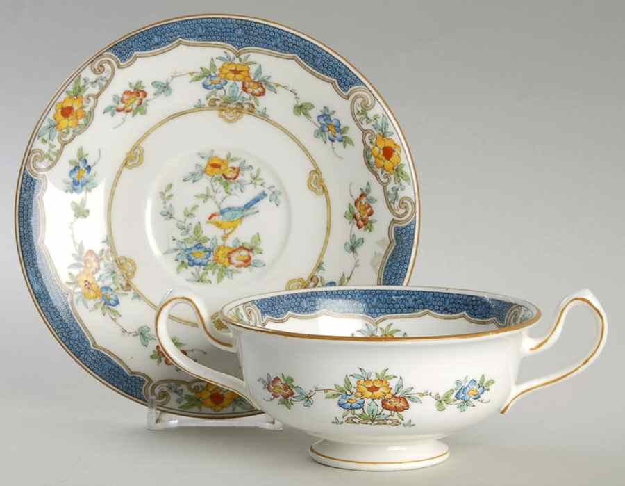 Isis Blue Footed Cream Soup Bowl & Saucer Set by Minton-1