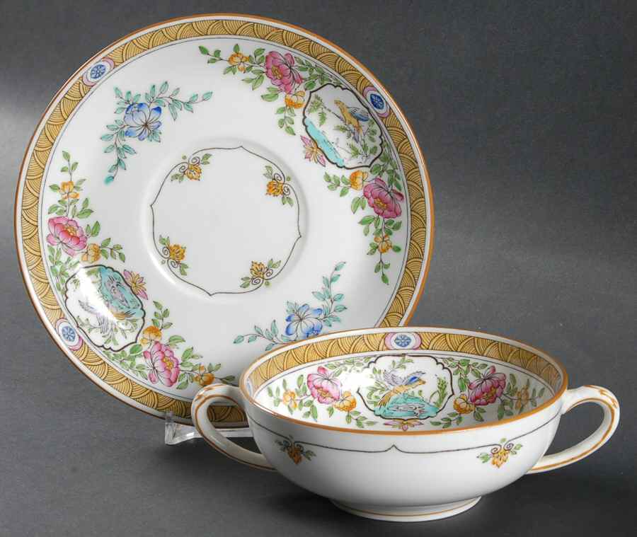 Japonica Flat Cream Soup Bowl & Saucer Set by Minton-1