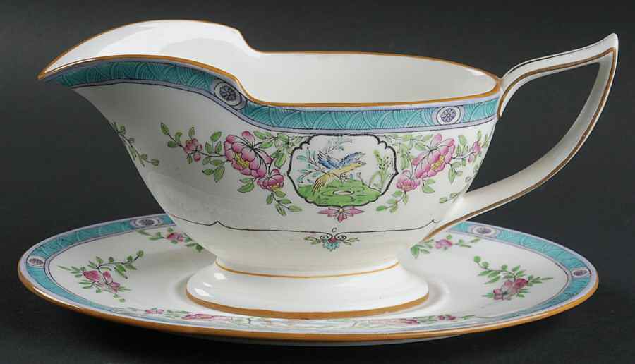 Japonica (Scalloped) Gravy Boat & Underplate by Minton-1