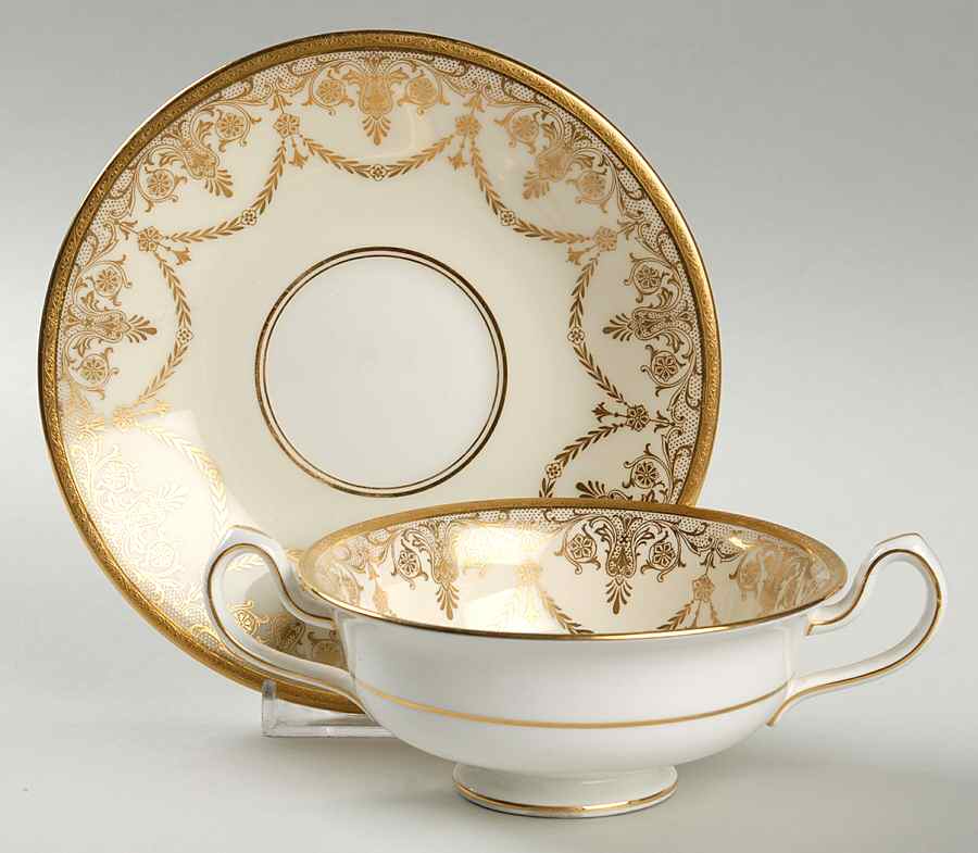 K230 Footed Cream Soup Bowl & Saucer Set by Minton-1