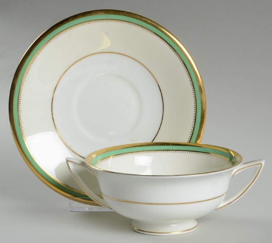 K396 Footed Cream Soup Bowl & Saucer Set by Minton-1