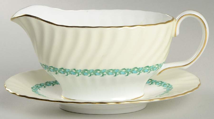 Lady Rodney (Cream Rim) Gravy Boat with Attached Underplate by Minton-1