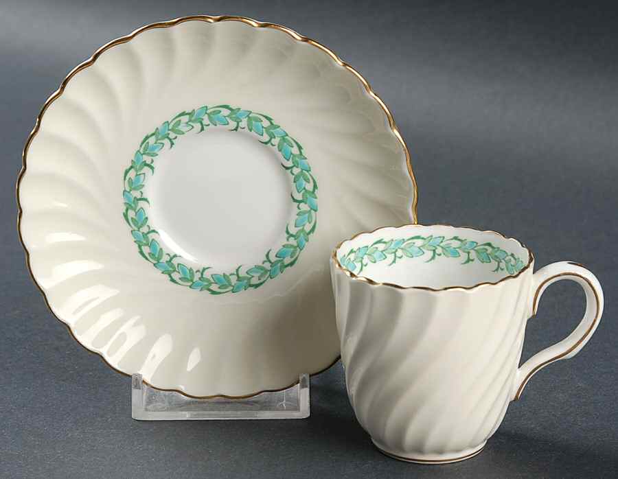 Lady Rodney (Cream Rim) Flat Demitasse Cup & Saucer Set by Minton-1