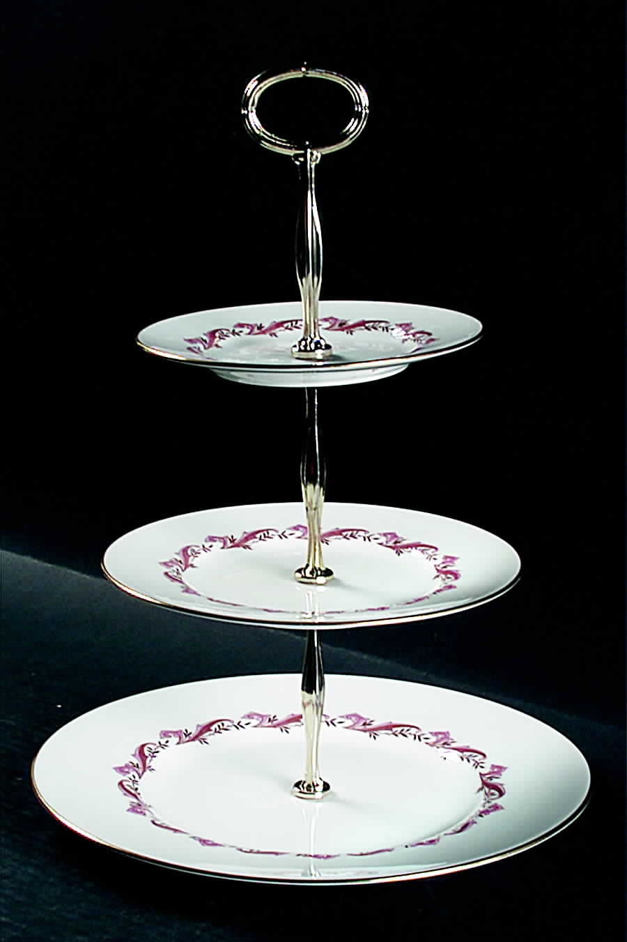 Laurentian Pink 13 7/8"-14 1/4" 3-Tiered Serving Tray(DP,SP,BB) HC by Minton-1