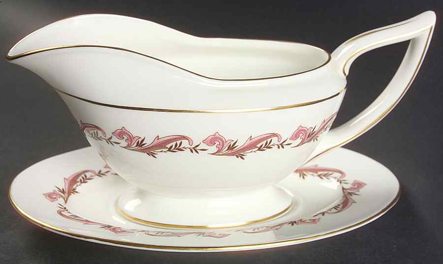 Laurentian Pink Gravy Boat & Underplate by Minton-1