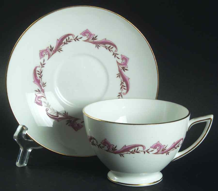 Laurentian Pink Footed Cup & Saucer Set by Minton-1