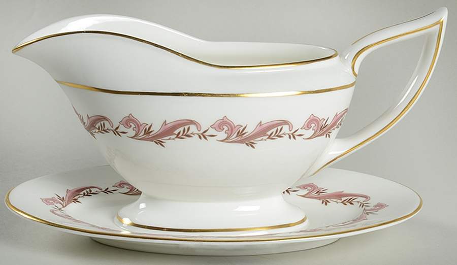Laurentian Pink Gravy Boat with Attached Underplate by Minton-1