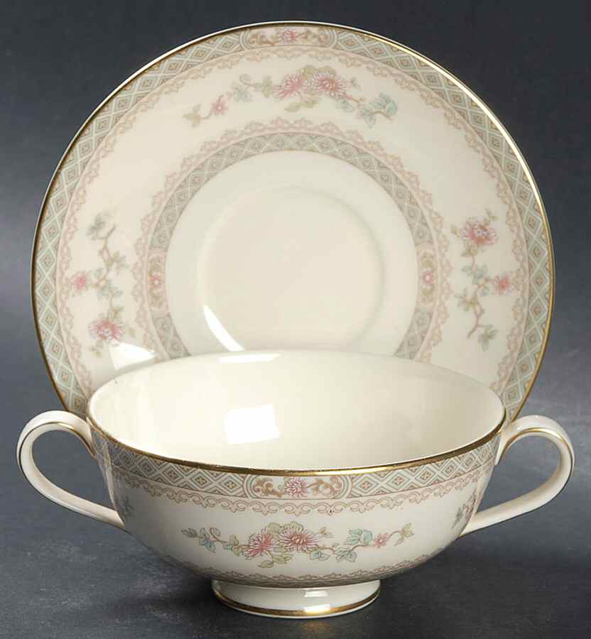 Legacy (Pink Flowers) Footed Cream Soup Bowl & Saucer Set by Minton-1