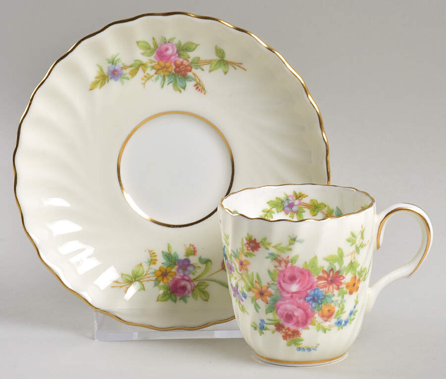 Lorraine (#S561, Cream Border) Flat Demitasse Cup & Saucer Set by Minton-1
