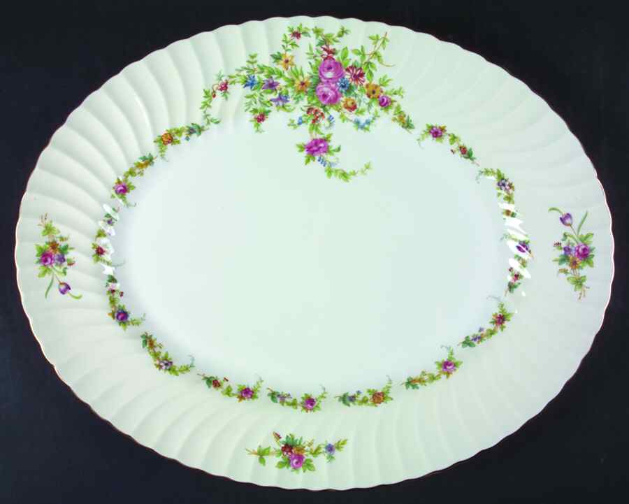Lorraine (#S561, Cream Border) 17" Oval Serving Platter by Minton-1