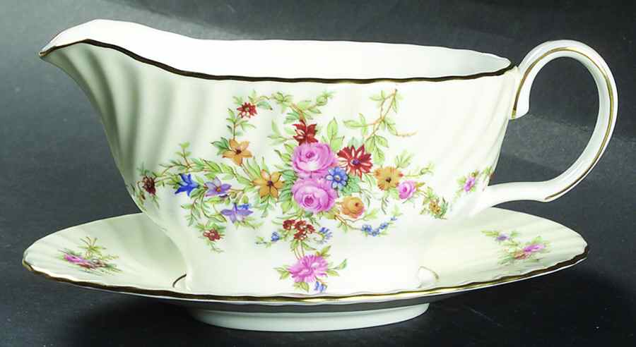Lorraine (#S561, Cream Border) Gravy Boat & Underplate by Minton-1