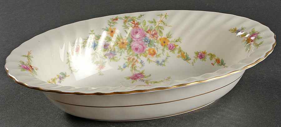Lorraine (#S561, Cream Border) 10" Oval Vegetable Bowl by Minton-1