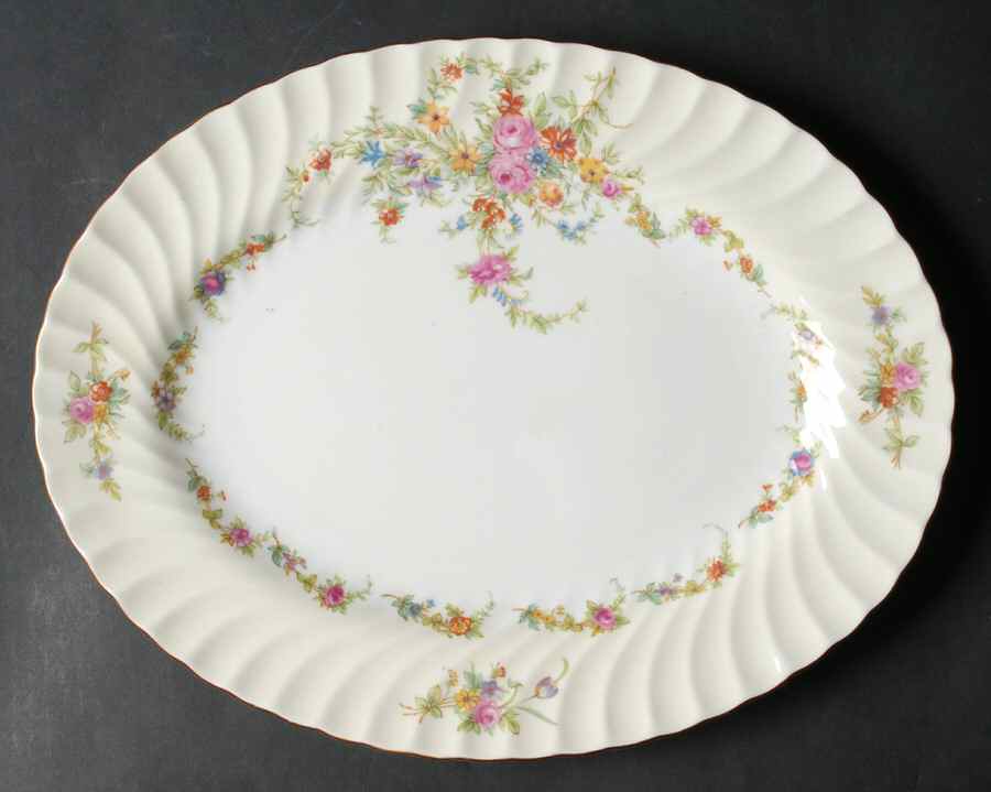 Lorraine (#S561, Cream Border) 12" Oval Serving Platter by Minton-1
