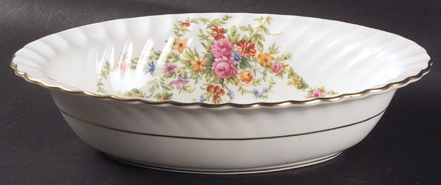Lorraine (#S560, White Border) 10" Oval Vegetable Bowl by Minton-1