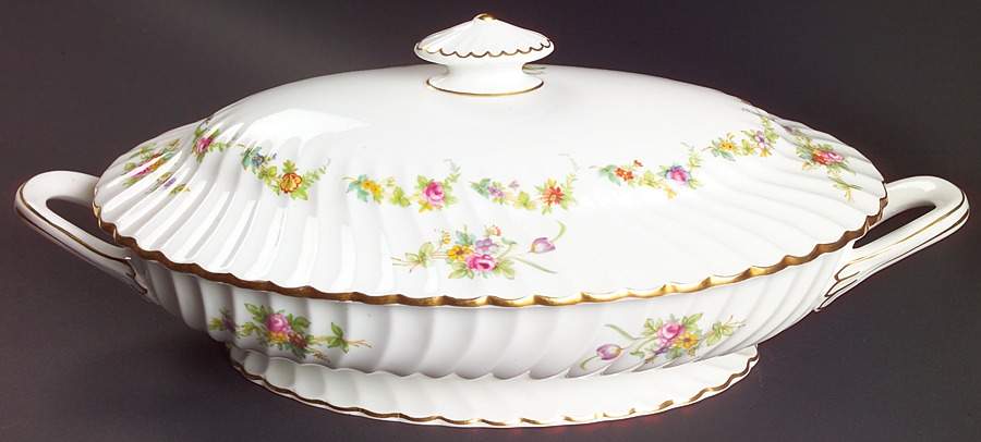 Lorraine (#S560, White Border) Oval Covered Vegetable by Minton-1