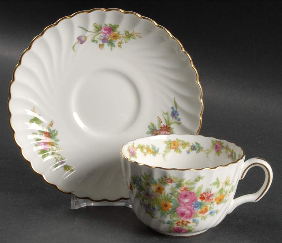 Lorraine (#S560, White Border) Flat Cup & Saucer Set by Minton-1
