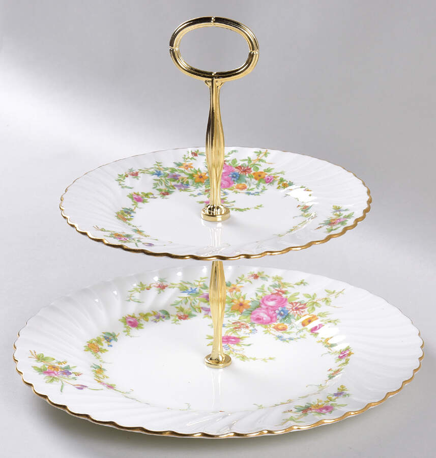 Lorraine (#S560, White Border) 6 5/8"-10"  2 Tiered Serving Tray (Dp, Sp) HC by Minton-1