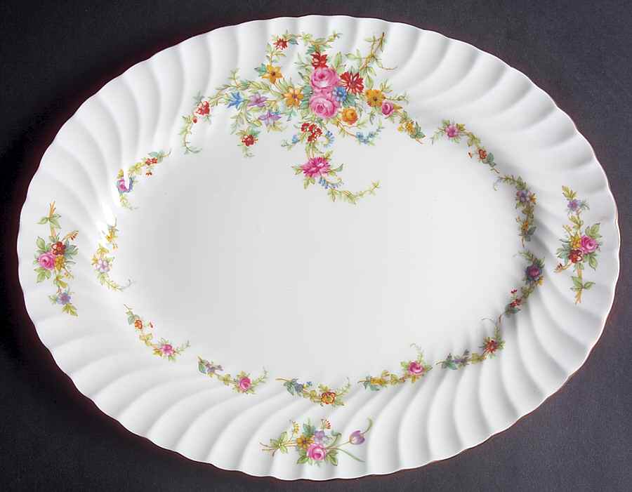 Lorraine (#S560, White Border) 12" Oval Serving Platter by Minton-1