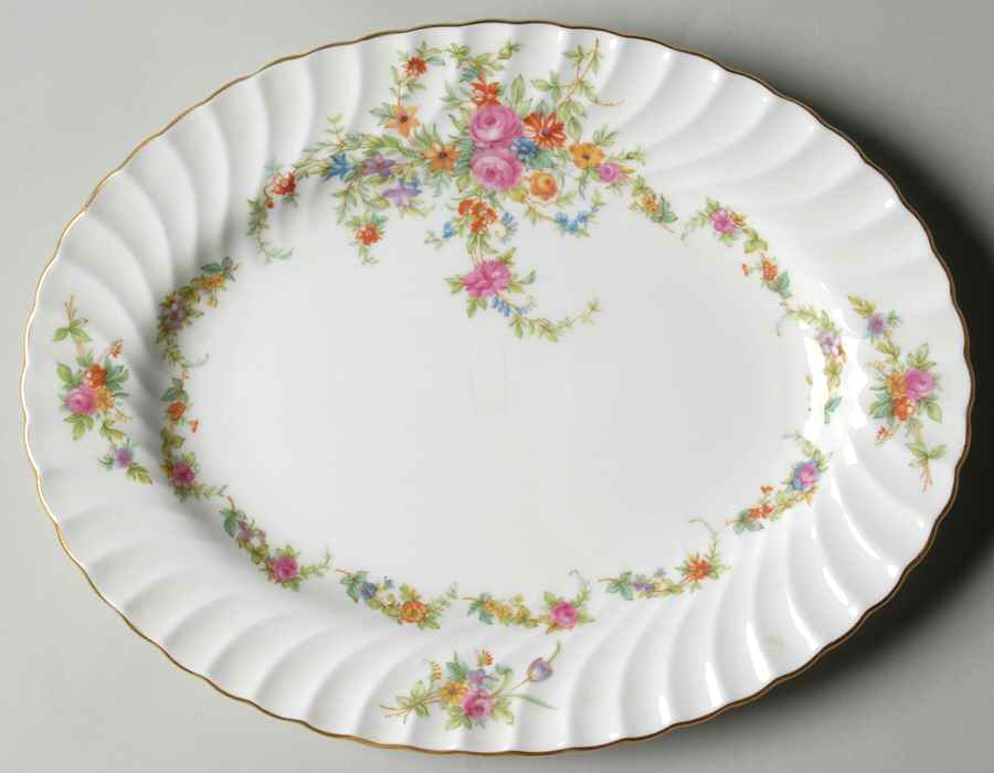 Lorraine (#S560, White Border) 10" Oval Serving Platter by Minton-1
