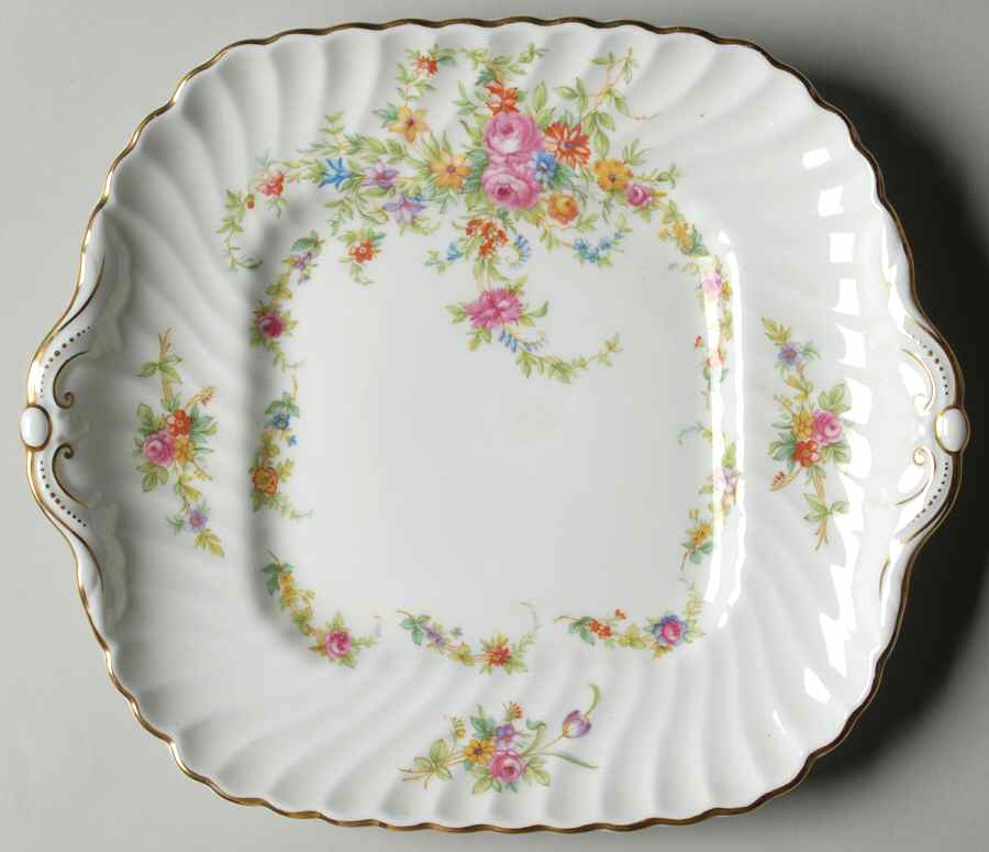 Lorraine (#S560, White Border) Square Handled Cake Plate by Minton-1