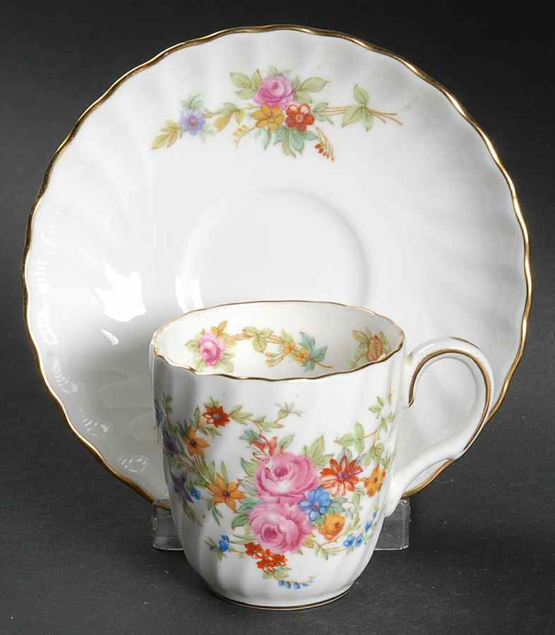 Lorraine (#S560, White Border) Flat Demitasse Cup & Saucer Set by Minton-1