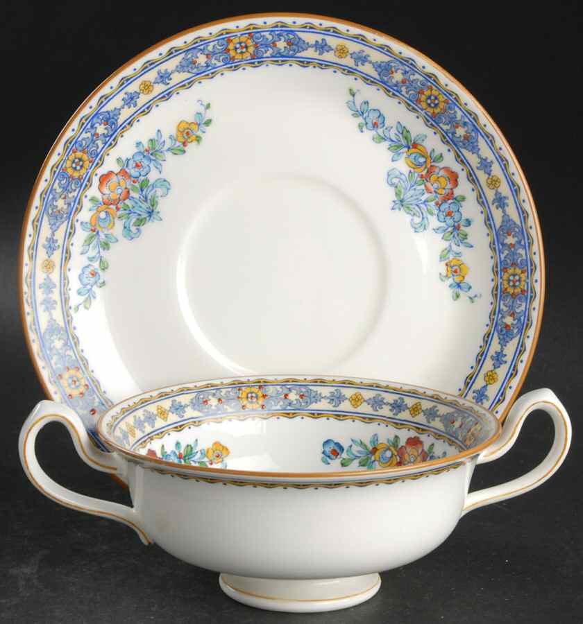 Luxor Footed Cream Soup Bowl & Saucer Set by Minton-1