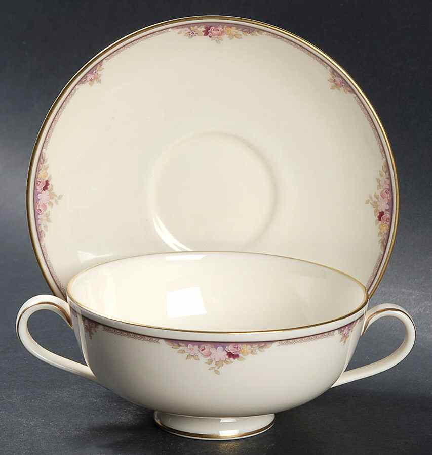 Lyndhurst Footed Cream Soup Bowl & Saucer Set by Minton-1