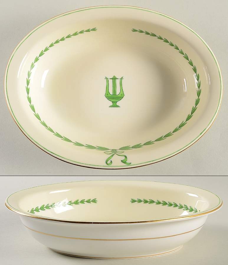Lyre Green 9" Oval Vegetable Bowl by Minton-1
