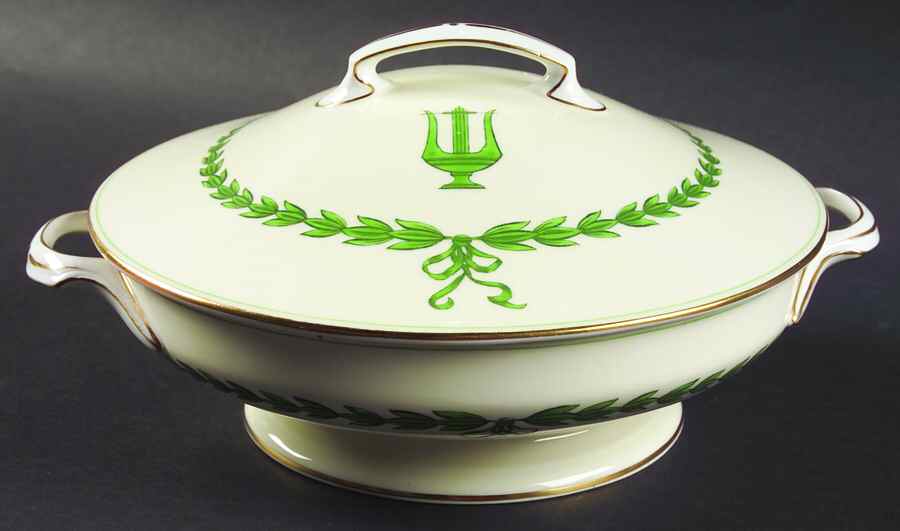 Lyre Green Round Covered Vegetable by Minton-1
