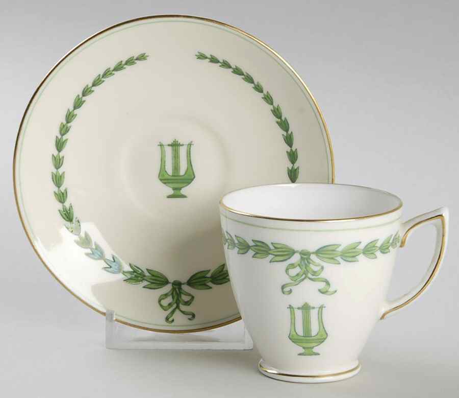 Lyre Green Footed Demitasse Cup & Saucer Set by Minton-1