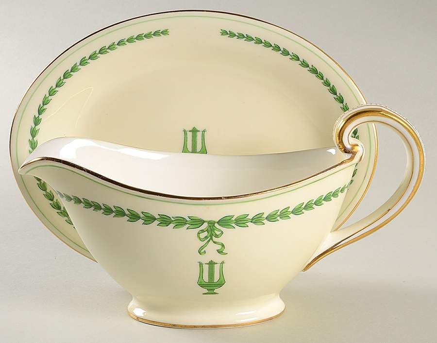 Lyre Green Gravy Boat & Underplate/Relish by Minton-1