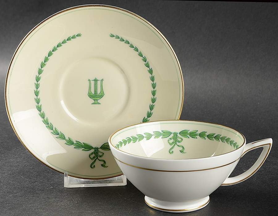 Lyre Green Footed Cup & Saucer Set by Minton-1