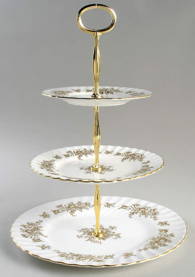 Marlow Gold 13 7/8"-14 1/4" 3-Tiered Serving Tray(DP,SP,BB) HC by Minton-1