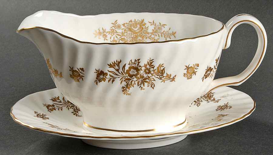 Marlow Gold Gravy Boat with Attached Underplate by Minton-1