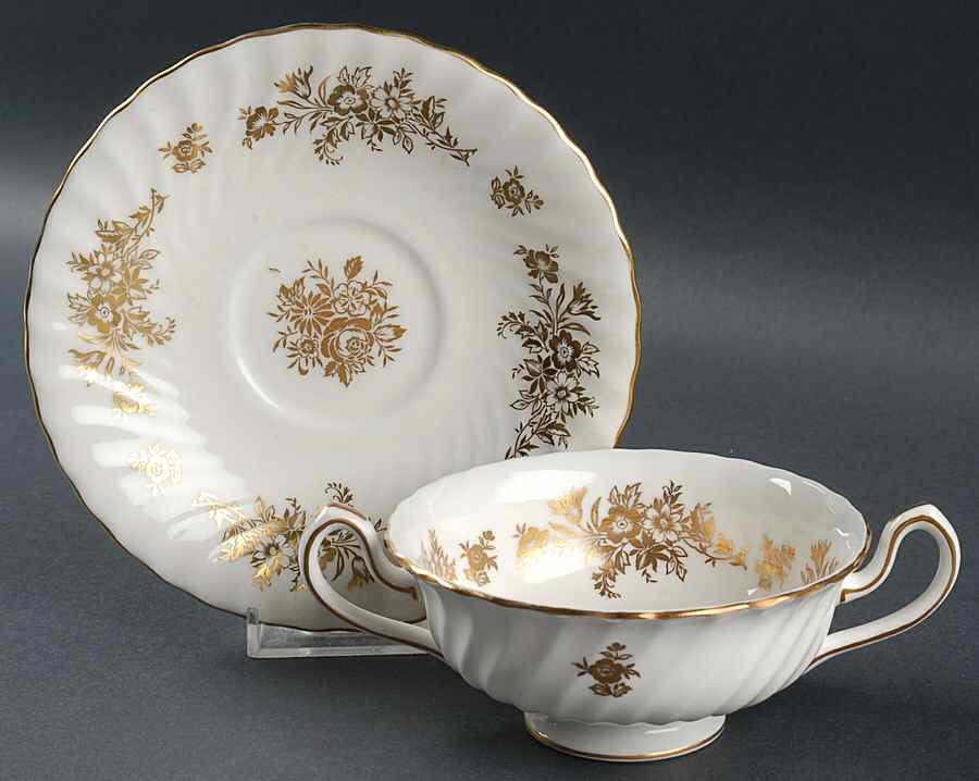 Marlow Gold Footed Cream Soup Bowl & Saucer Set by Minton-1