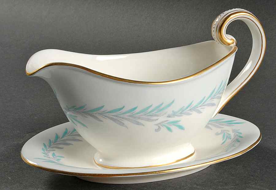 Malta Blue Gravy Boat with Attached Underplate by Minton-1