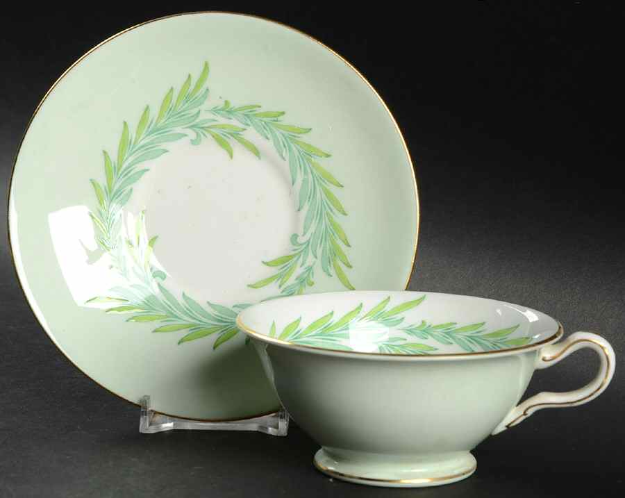 Malta Green Footed Cup & Saucer Set by Minton-1