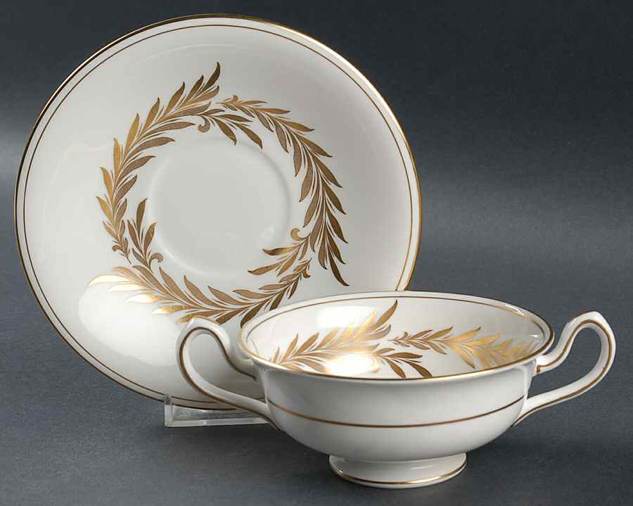 Malta Gold (H4901) Footed Cream Soup Bowl & Saucer Set by Minton-1