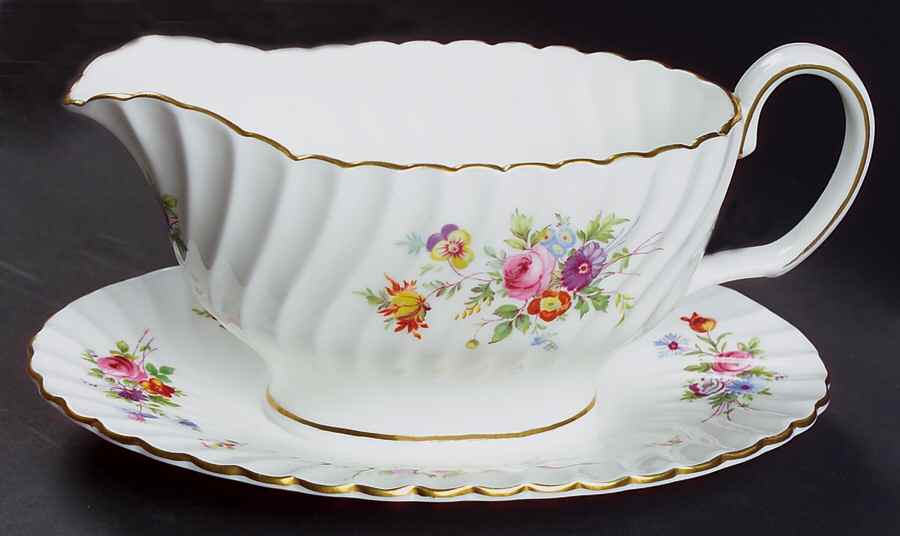 Marlow (Older, Globe Backstamp) Gravy Boat with Attached Underplate by Minton-1