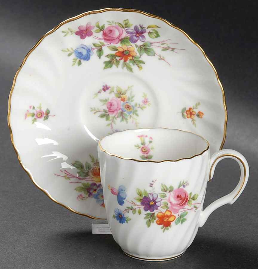 Marlow (Older, Globe Backstamp) Flat Demitasse Cup & Saucer Set by Minton-1