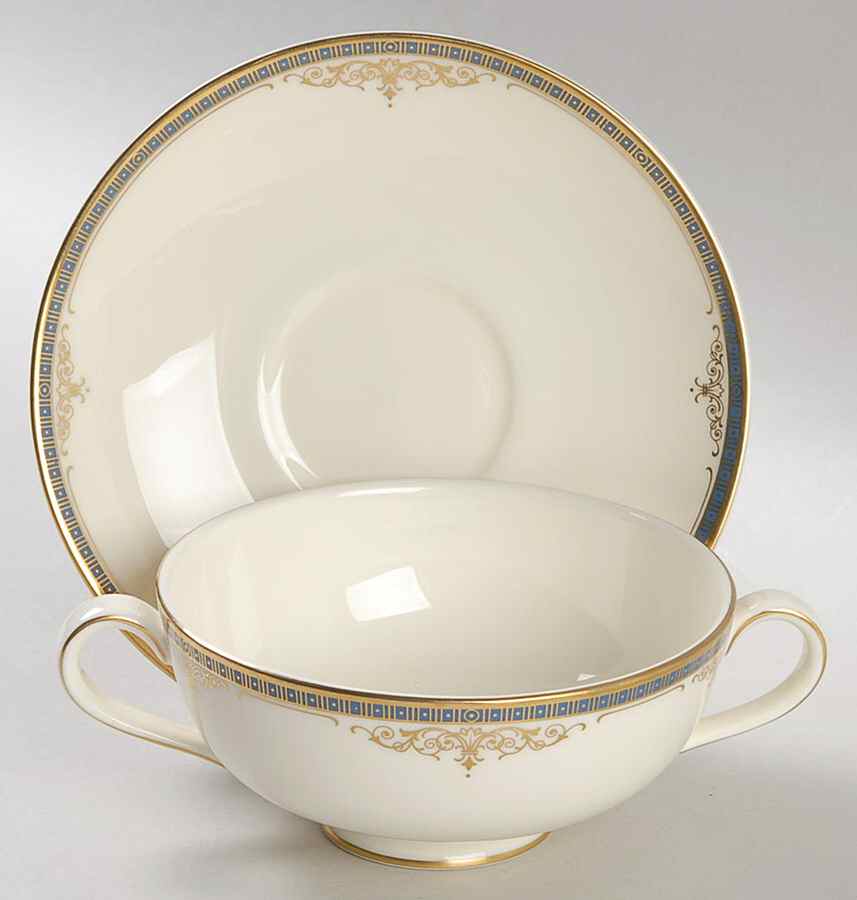 Marlborough Footed Cream Soup Bowl & Cup Saucer Set by Minton-1