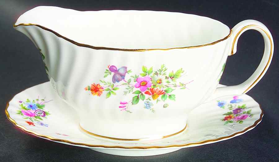 Marlow (Newer, Wreath Backstamp) Gravy Boat with Attached Underplate by Minton-1